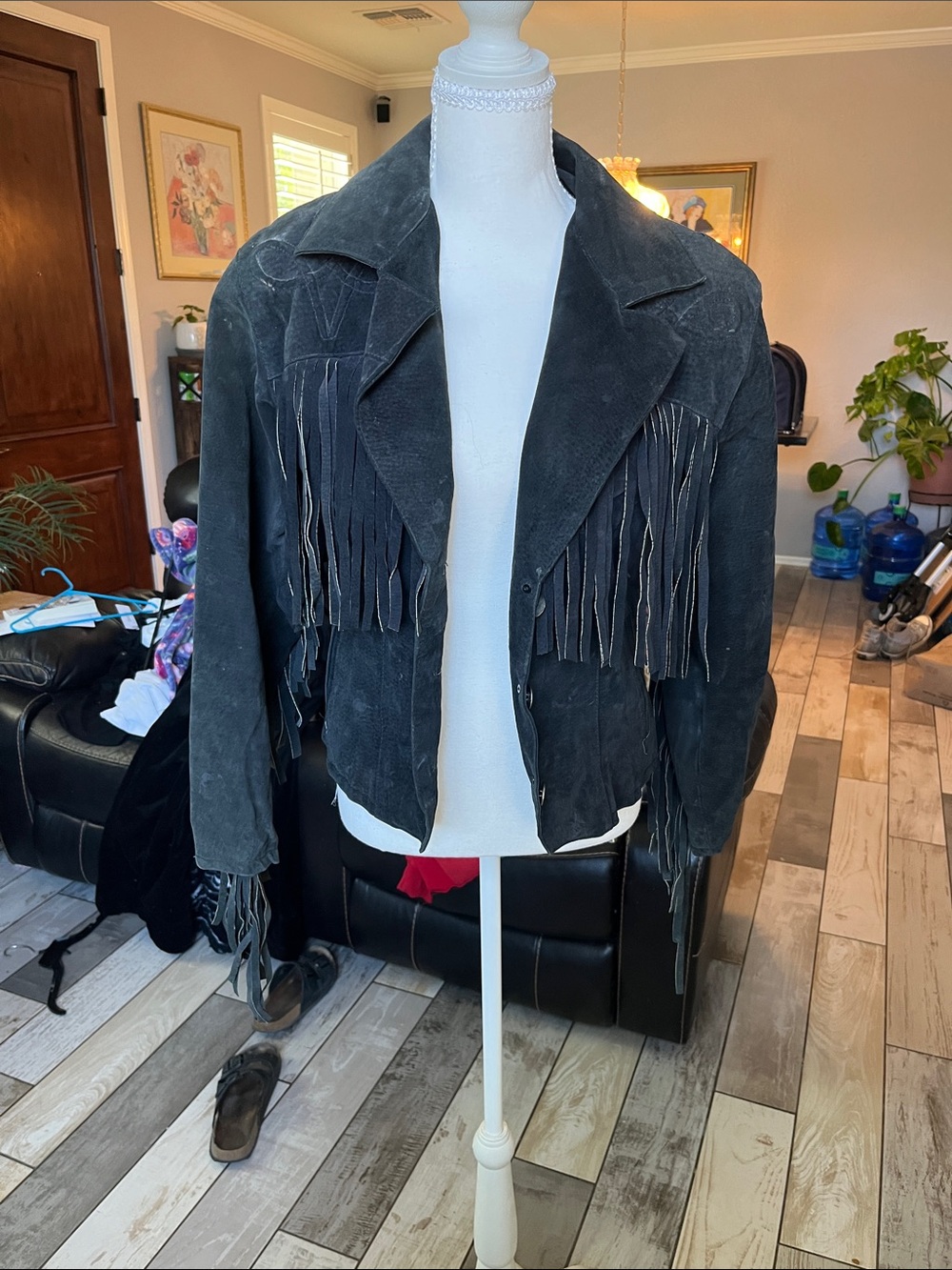 Vintage Fringed leather Jacket - Black